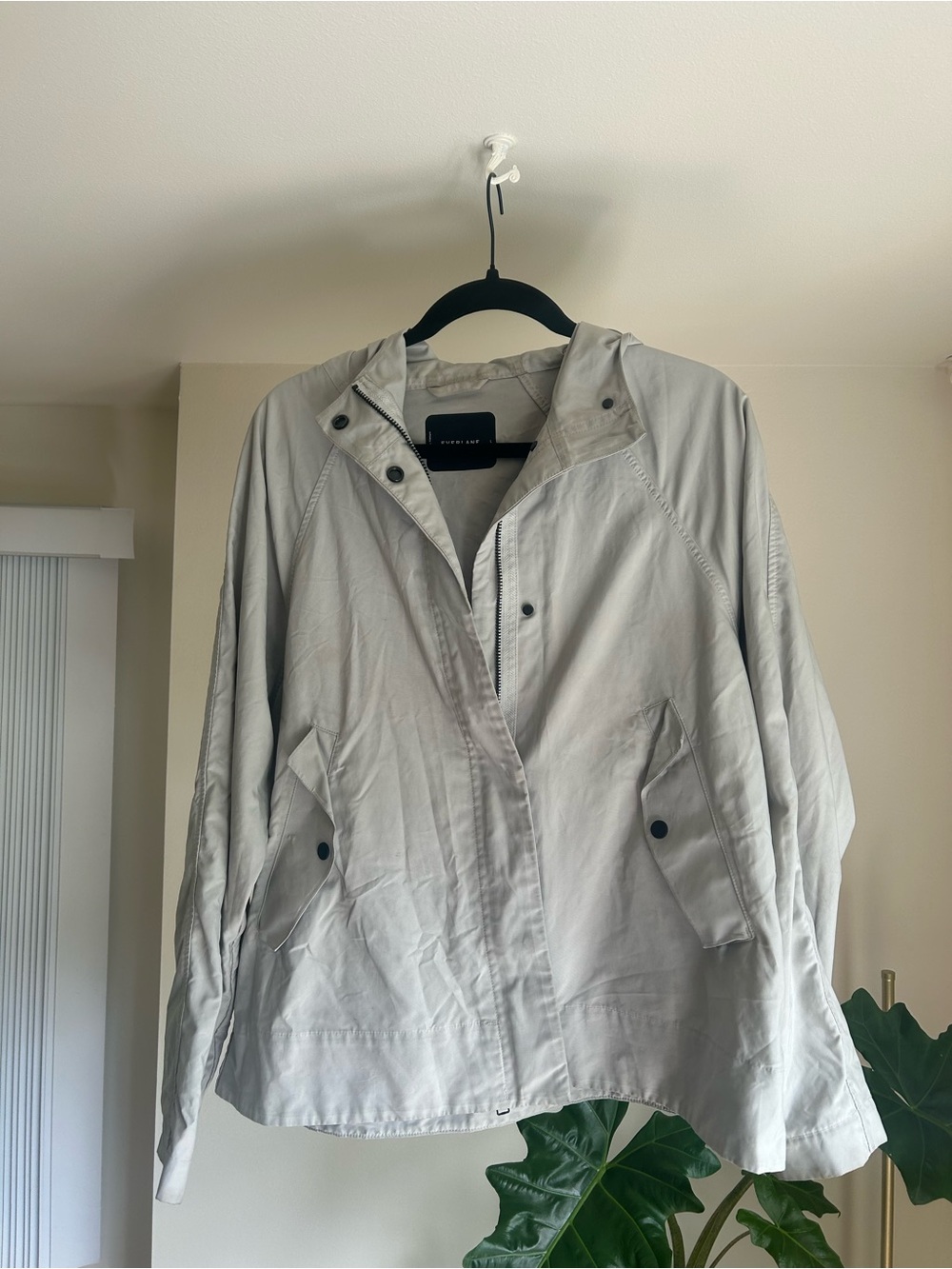 Everlane Light Gray Hooded Rain Jacket